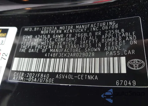 2010 Toyota Camry Le from USA, damaged, VIN 4T4BF3EK2AR029028